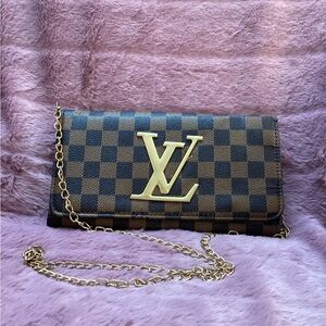 Designer Checkered Clutch with Gold Accents